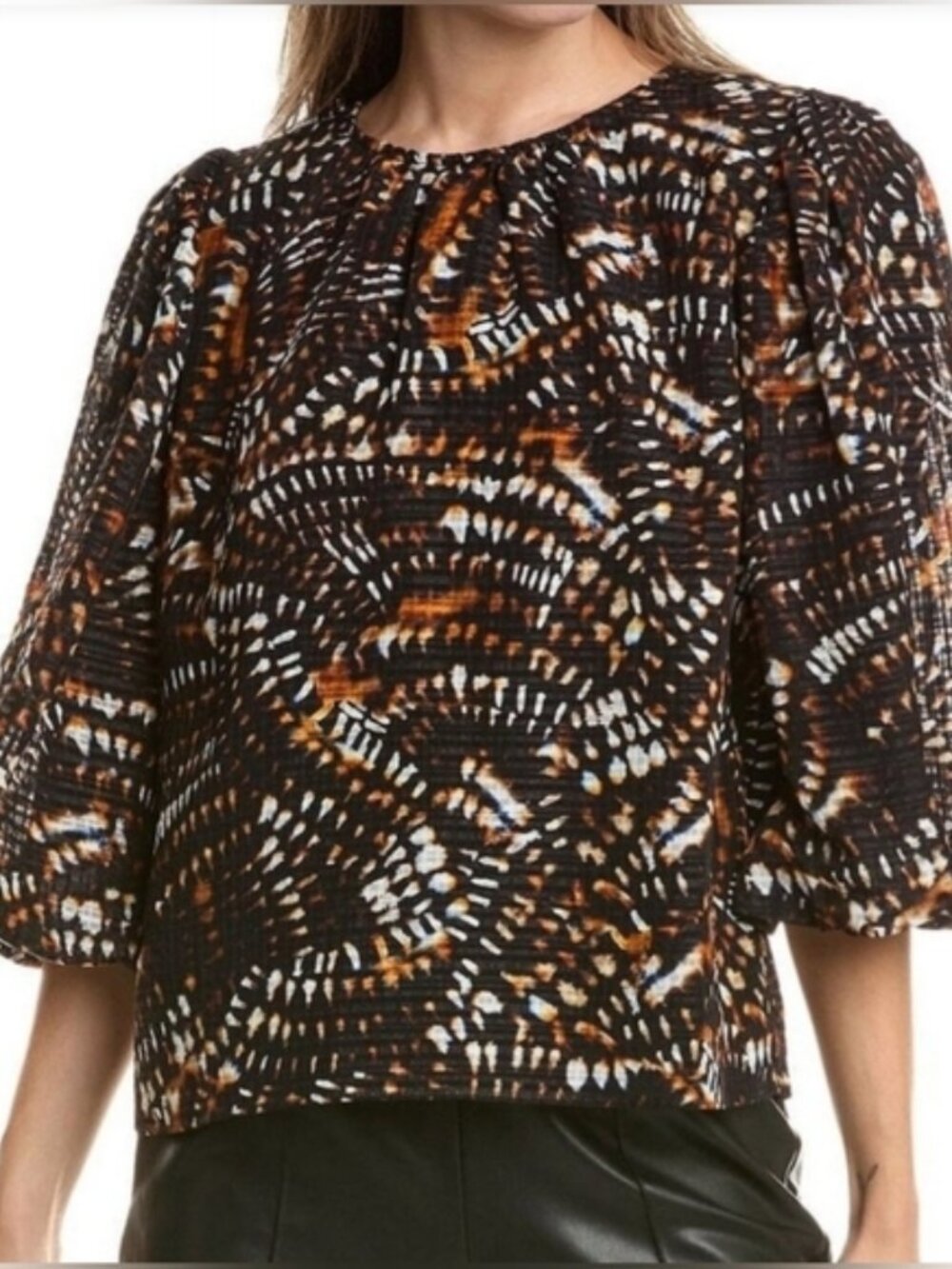Marie Oliver SZ S Harly Top Lined Linen Blend Multi Color Balloon 3/4 Sleeve Zip